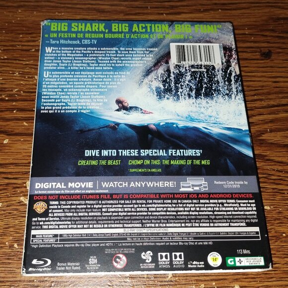 The Meg (Blu-ray/DVD, 2018, 2-Disc Set, Canadian) w/ slip-cover - Picture 2 of 5